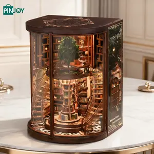 Wooden Wisdom Bookshelf DIY Model Kit, 3D Country-Style Wooden Shelf Decoration with Acrylic Dust Cover, Educational Craft Project for Adults and Teens, Handicraft