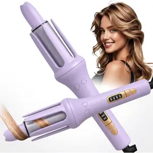 32mm  Hair Curler with 4 Heat Settings Purple Fast Heating & Stable Temperature Control for Soft Voluminous Curls Daily Use - Adjustable Auto Ceramic Voltage Dual automatic iron curling