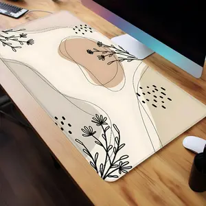 Minimalist Botanical Abstract Pattern Mouse Pad, Rectangle Gaming Mouse Pad, Non-Slip Rubber Base Stitched Edge Desk Pad for Home Office Game Room