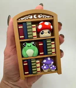 3D Printed Bookshelf Clicker • Cute Shelf Toy • Mushroom & Frog Clicker Set