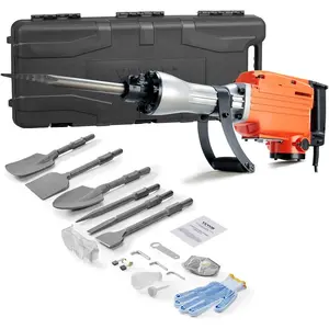 VEVOR Demolition Jack Hammer, 1350 BPM Concrete Breaker 6pcs Chisels Bit Chipping with Case, 2200W Electric Jackhammer Heavy Duty, BlackVEVOR Super Brand Day
