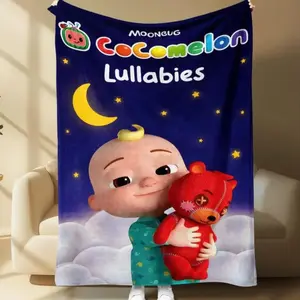 Soft Funny Throw Blanket Cocomelon Cartoon Pattern Flannel Blanket for Sofa Bedroom Camping Super Soft and Comfortable Plush Baby Blanket Kids Gift
