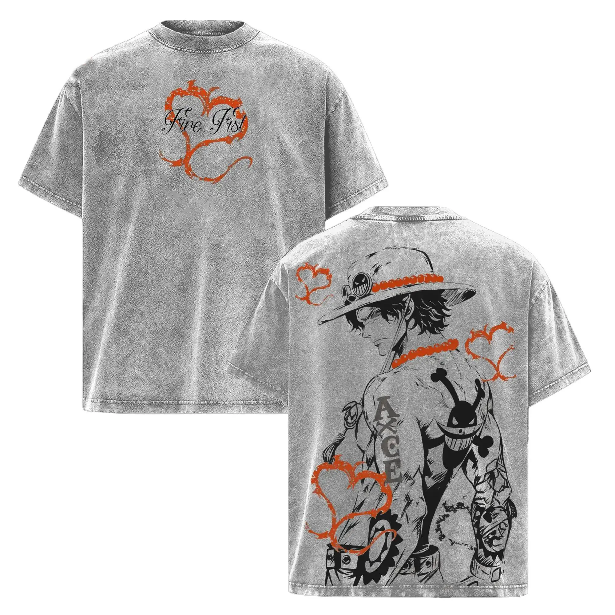 D. Ace Shirts - One Piece Anime Graphic Tee Oversized Acid Washed Soft Cotton Men T-Shirt Anime Streetwear Casual Clothes Men Gift for Anime Fans One Piece Merch t-shirt fashion cotton