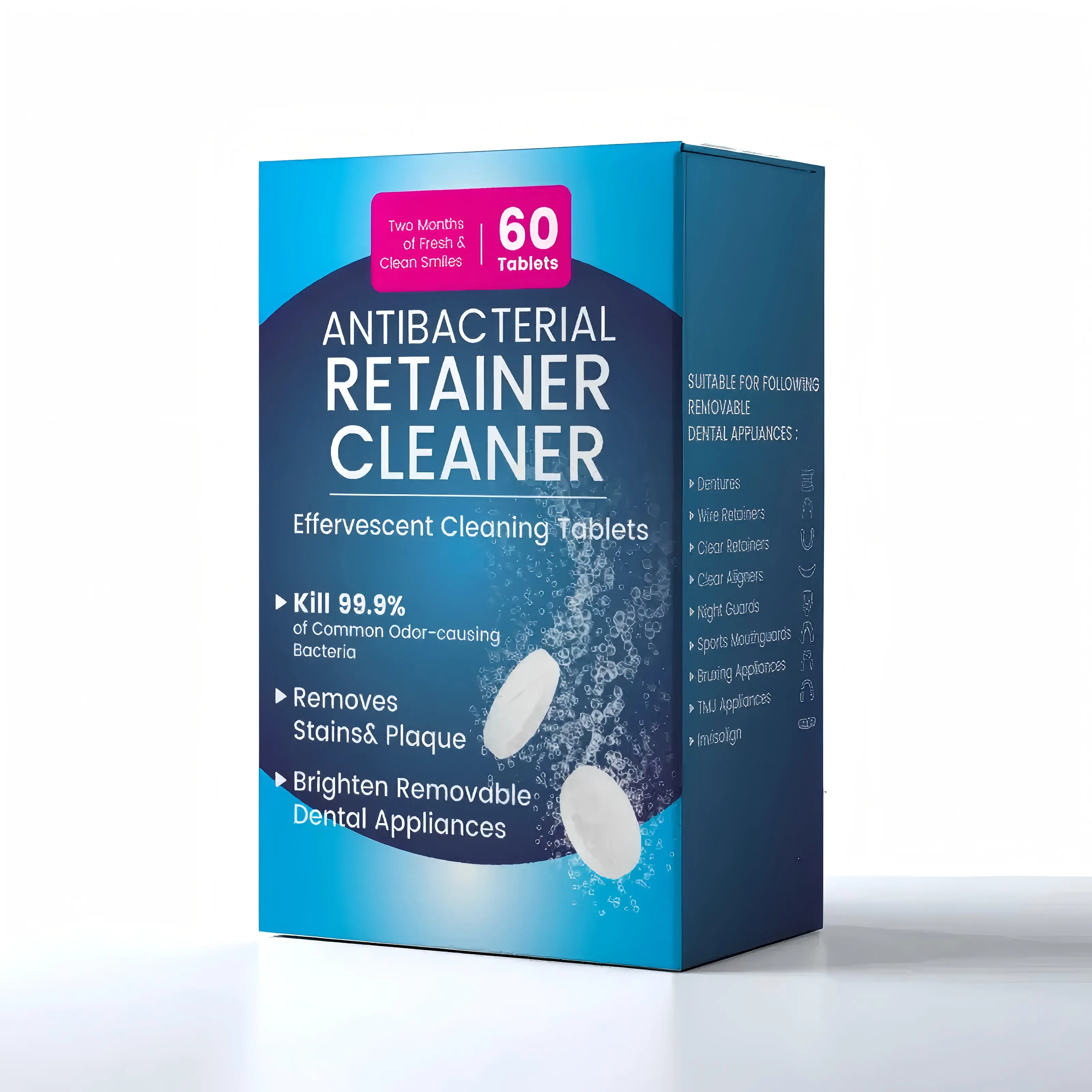 PICKZONE Extra Strength Retainer Cleaner Tablets 60 Pack - Lab-Tested Fast Stain Removal & Odor Eliminator for Dentures, Retainers, Aligners, Braces, Invisalign, Night Guards & Mouthguards