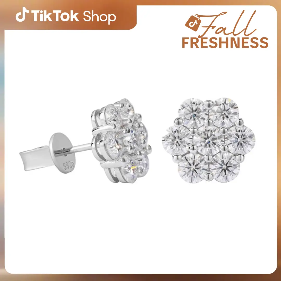 【#E266】UCCIYO Petal Earrings 925 Sterling Silver Synthetic Moissanite Inlay Jewelry Earrings Unisex Fine Jewelry Hip Hop Rapper Gift FallFreshness