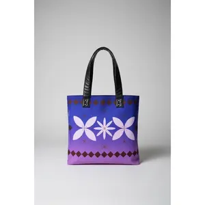Sina Heritage Tote Bag | Polynesian Siapo-Inspired Purple Canvas Tote with Faux Leather Straps | Original MoanaSina Creations Design