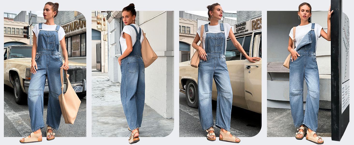 Imily Bela Womens Denim Bib Overalls Barrel Leg Adjustable Strap Jean Pants Jumpsuits with Pockets Womenswear Style Imily Bela Womens Denim Bib Overalls Barrel Leg Adjustable Strap Jean Pants Jumpsuits with Pockets Womenswear Style