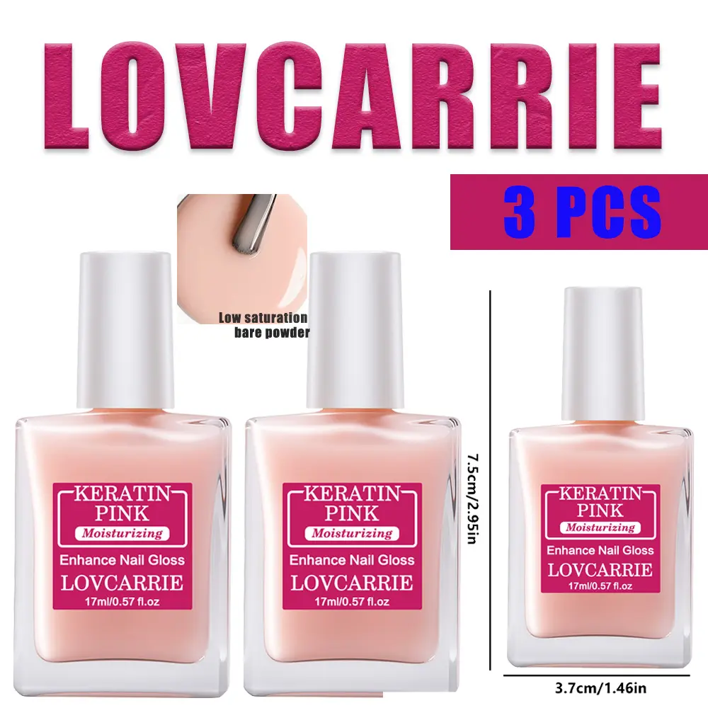 LOVCARRIE KERATIN PINK Moisturizing Nail Strengthener 17ml Natural Nude Pink Gloss Nail Care Treatment for Thin Soft Peeling Fragile Nails, No Extra Polish Needed Manicure Base Coat