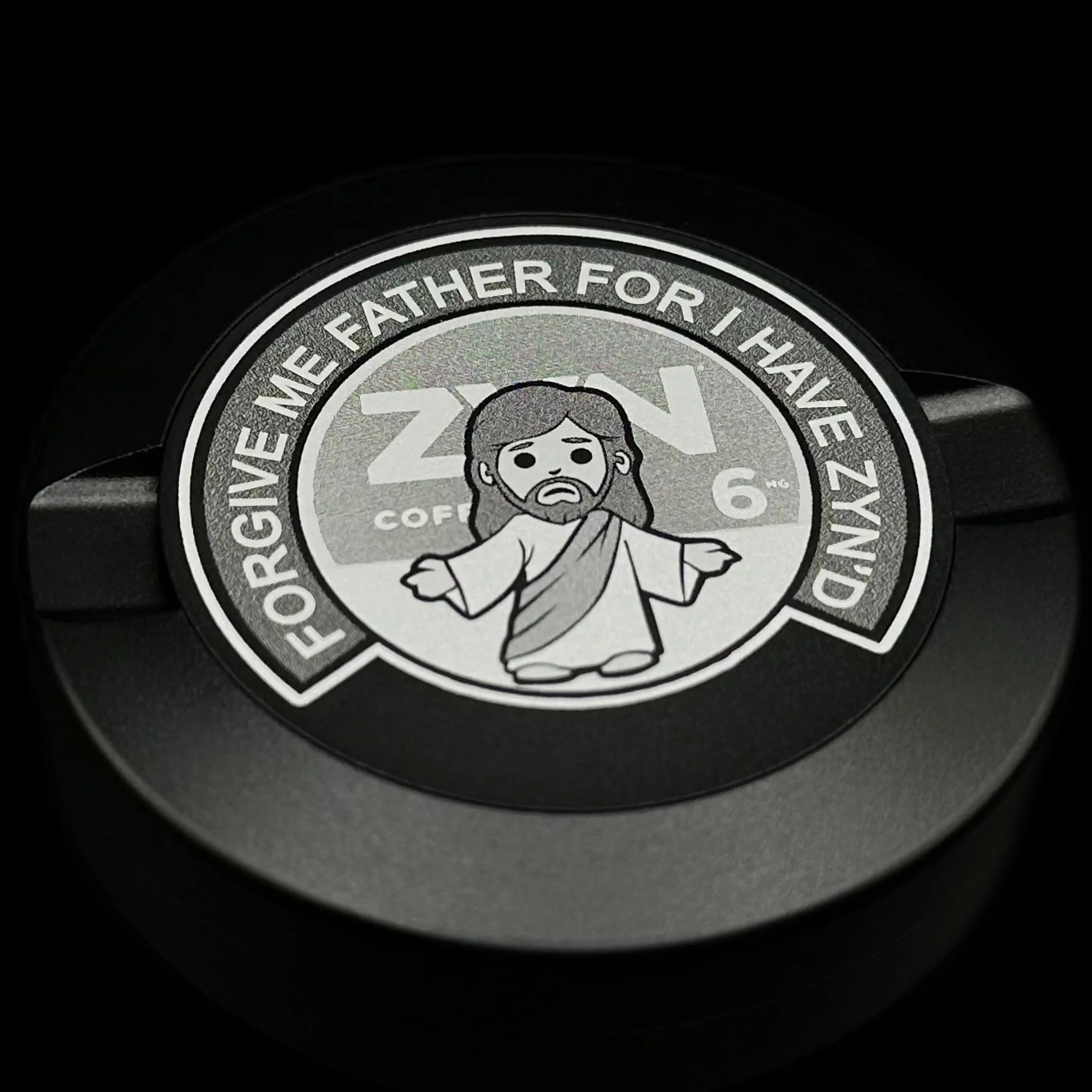 MYCAN Aluminum Can Snus Container with Airtight and Waterproof Lid - 2 Compartments for Fresh and Used Pouches - " FORGIVE ME FATHER" Engraving