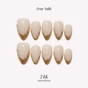 ErsaNails 24K - Short Almond 10 PCS Handmade Press On Nails | French Tip, Chrome