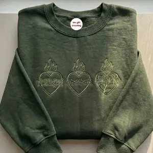 Sacred Heart Embroidered Sweatshirt, Jesus Faith Christian Apparel Embroidered Sweatshirt - Embroidered Crewneck Sweatshirt - Hoodie Casual Wear Womenswear