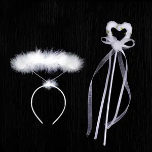 Children's Day Performance Props Magic Wand Foam Heart-Shaped Fairy Wand Angel Halo Headband Set for Kids