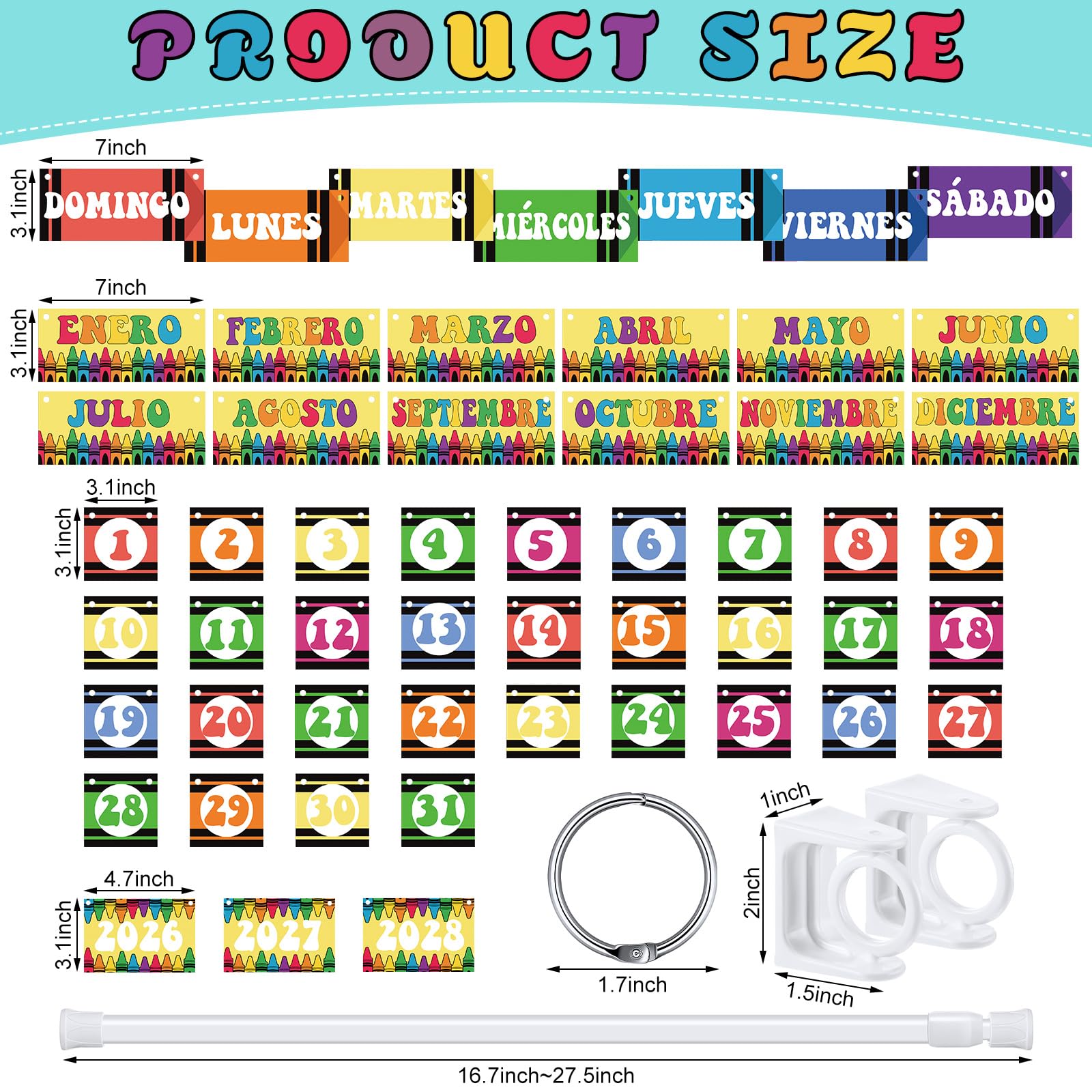 Spanish Classroom Flip Calendar Back to School Reusable Classroom Calendar Calendario Espanol First Day of School Bulletin Board White Board Classroom Decor Teacher Hack Organization Kit Include Rod and 54 Date Cards for Preschool kindergarten Primary