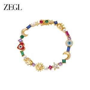 Zengliu 14K Gold-Plated Stackable Zirconia Bracelet for Women — Evil Eye, Lucky Elephant, Moon & Stars, Rainbow Bracelet: Valentine's Day, Birthday, Mother's Day Gifts Graduation Gift