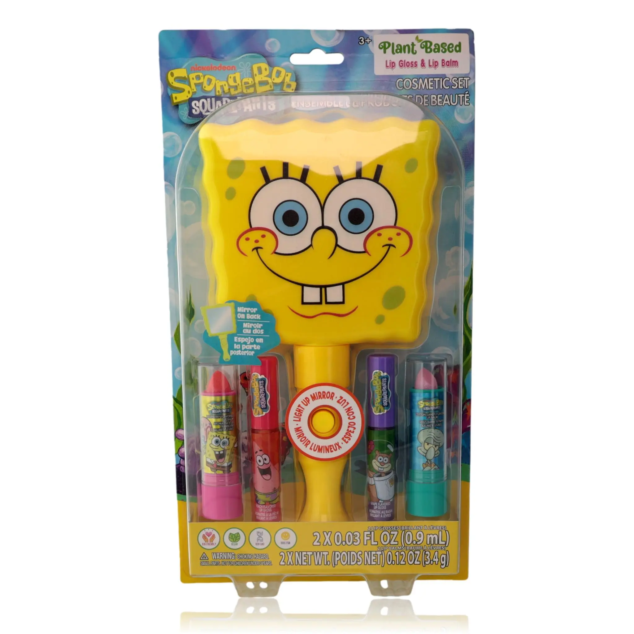 Spongebob Squarepants Kids' Cosmetic Set - 0.9ml Makeup Beauty Products Including Brush & Lipgloss