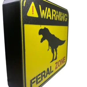 Dinosaur Warning Sign LED Night Light, USB Powered, Multi-Color Remote Control, 3D Printed Feral Zone Design