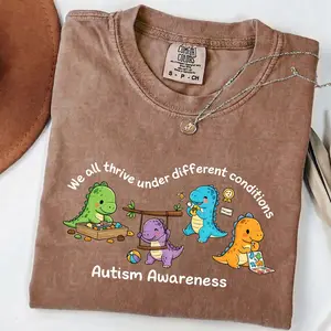 Autism Awareness Dinosaur Shirt, Neurodiversity Inclusion Tee, Comfort Colors Graphic T Shirt, Mental Health Shirt, SPED Teacher Gift, Unisex Casual Tee