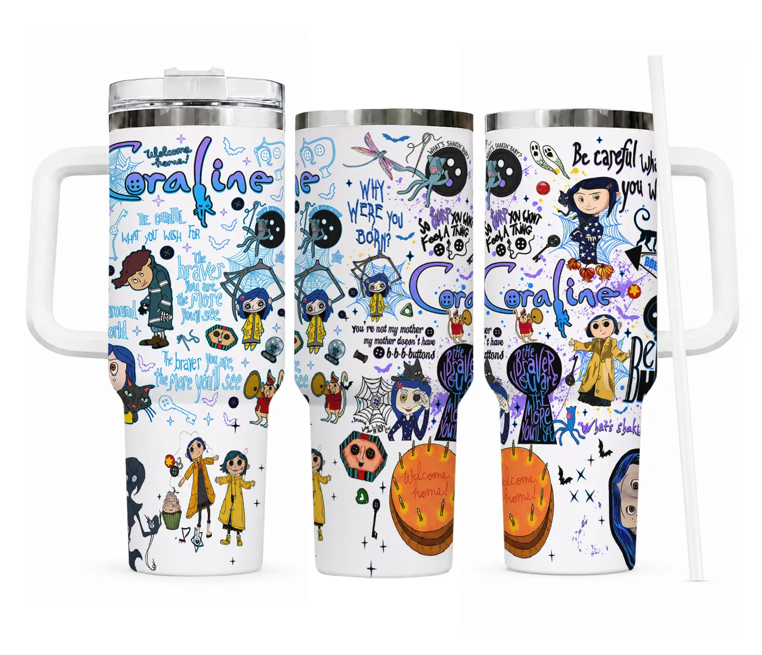#Coraline Cart00n Custom Stanley Cup 40 oz Tumbler With Handle