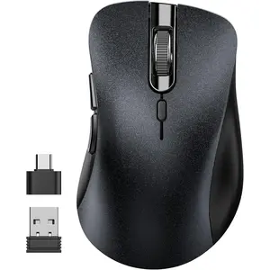 , 2.4G Silent Computer Mice with USB Receiver & Type-C Adapter, Portable Mobile Optical Cordless  for Laptop, PC, Desktop, MacBook, 3 DPI Adjustment Levels (Black)