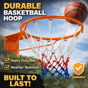 Wall Mounted Basketball Hoop – Durable Kids & Youth Basketball Rim for Indoor Outdoor Play | Standard Training Basketball Goal with Net, Wall Anchors & Pump Needle for Backyard, Home & School (No Dunking)