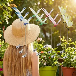 4PCS Outdoor Dragonfly Rod Clip, Garden Metal Dragonfly Clip. Natural Organic Concept, 3D Dragonfly Garden Decoration, Creative Home Accessories