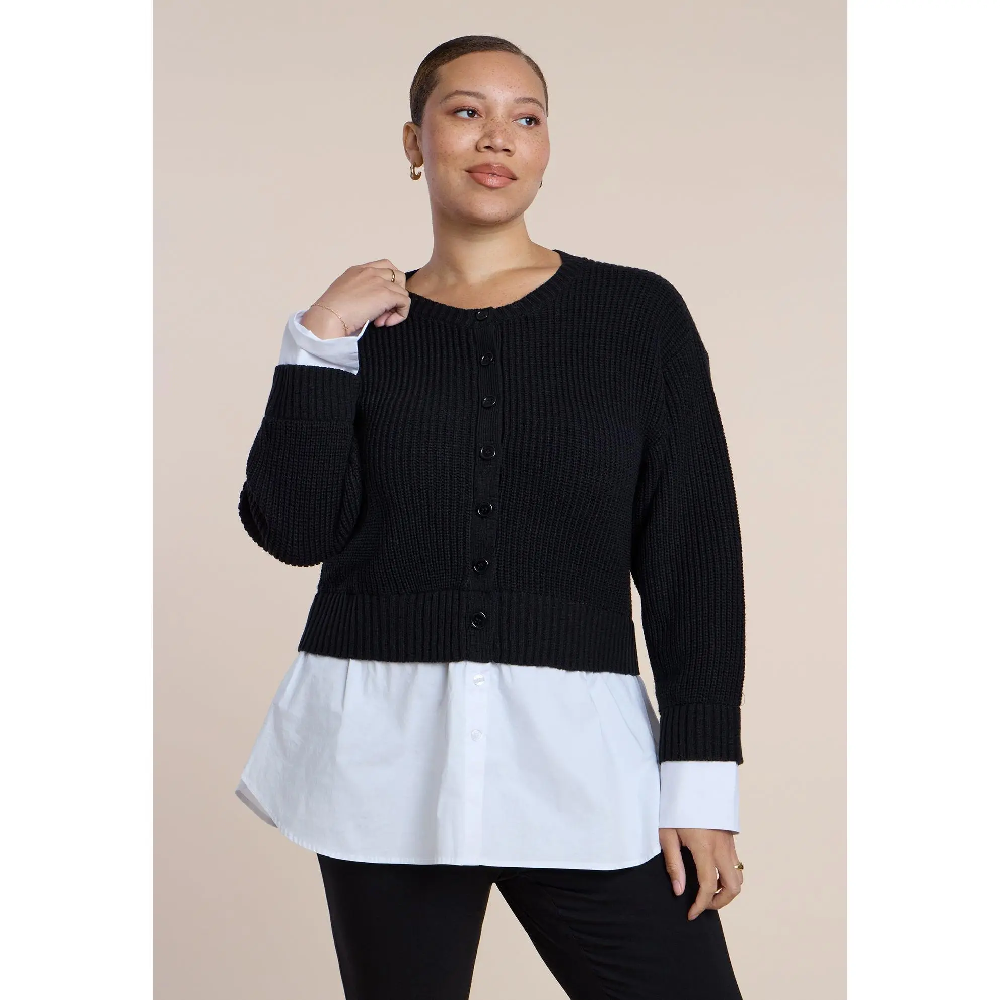 ELOQUII Women's Plus Size Cardigan Twofer Top