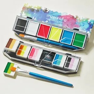 6 Color Gradient Rainbow Face Paint Set, Includes Brush & Stencils, Water-Soluble Quick-Dry, Bright Colors, Perfect for Parties