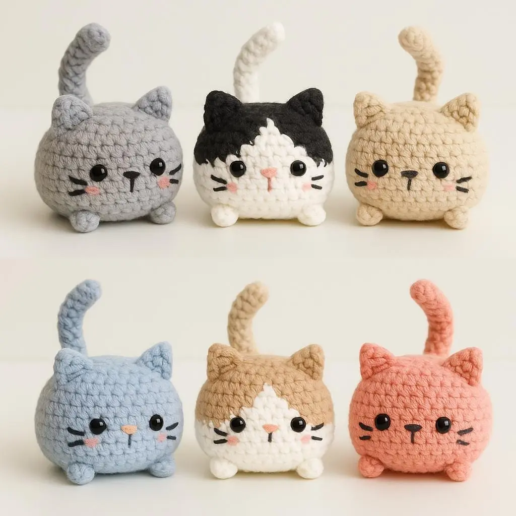 Mini Crochet Cat Plush – Handmade Kawaii Cat Toy – Cute Animal Gift for Cat Lovers