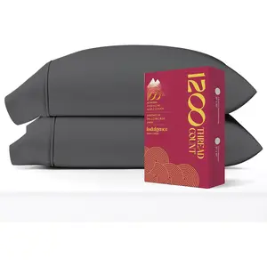 Egyptian Cotton Pillow Cases Standard/ Size Set of 2 - Luxury 1200 Thread Count Sateen Dark Grey Pillow Cases, Silky Soft Cotton Pillowcases Fits Standard &  Pillows