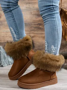 Women's Short Winter Snow Boots, One-Piece Thick Sole Anti-Slip, Fleece Lined Warm Outdoor Shoes, Comfortable Home Fashion