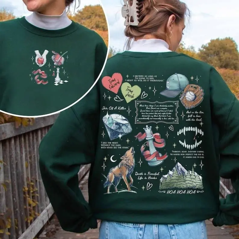 [Sale off up to 50%] Twilight Saga Inspired Sweatshirt, Vampire Wolf Romance Shirt, Twilight Fan Apparel, Edward Bella Fan Merch, Gift for Book Lover, streetwear graphic tee