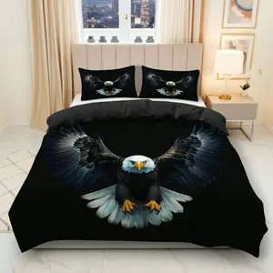 3PCS Duvet Cover Set, 1 Duvet+2 Pillowcases(Without filler), Eagle Black Blue Majestic Stylish theme, Independence Day bedding set, Luxurious Comforter Suitable for decoration Bedroom Hotel Apartment Guest Room, Decorative Duvet Cover
