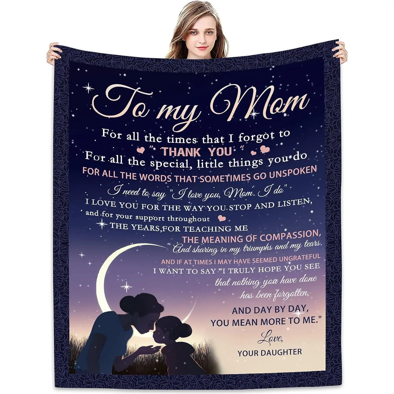 Letter Print Microfiber Fleece Throw Blanket with Velvet Texture - Personalized Name Print Sublimation Message Blanket, Multi-Size Indoor Bedding, Meaningful Mother's Day Gift from Daughter to Mom, Personalized Blankets, Name Print Blankets