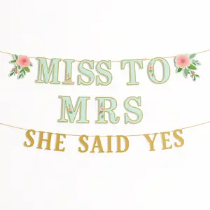 Mint Floral "Miss to Mrs" and "She Said Yes" Wedding Banner Kit