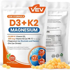 Vitamin D3 K2 10000 IU with Magnesium Supplement – Includes Vitamin D and K MK 7 Magnesium Glycinate and Malate plus Zinc Citrate – Supports Energy Bone and Muscle Health – 300 Softgels