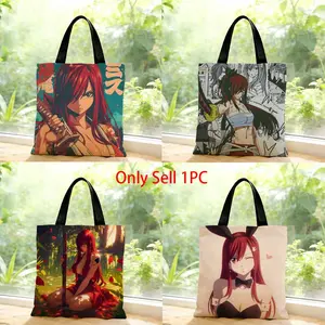 Anime magic strong powerful F-FAIRY TAIL Erza Scarlet Storage Bags Canvas Bags Series Print Bag Lightweight Shoulder High Appearance Large Capacity Minimalist  Soft Fabric Bag Shopping Bags