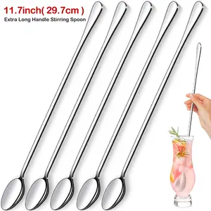 Premium Stainless Steel Cocktail Stirring Spoons, 11.7 Inch Long Handle Ice Tea Spoons, Suitable for Coffee, Iced Drinks, Mojitos, Dishwasher Safe, Home Bar Accessories