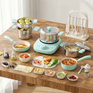 Real Cooking Mini Kitchen Set| Anti-Scald Food-Grade Safe with Induction Cooker & Anti-Scald Rack| Parent-Child Interactive, No Burn Worries| Suitable for Girls & Boys Ages 8-12