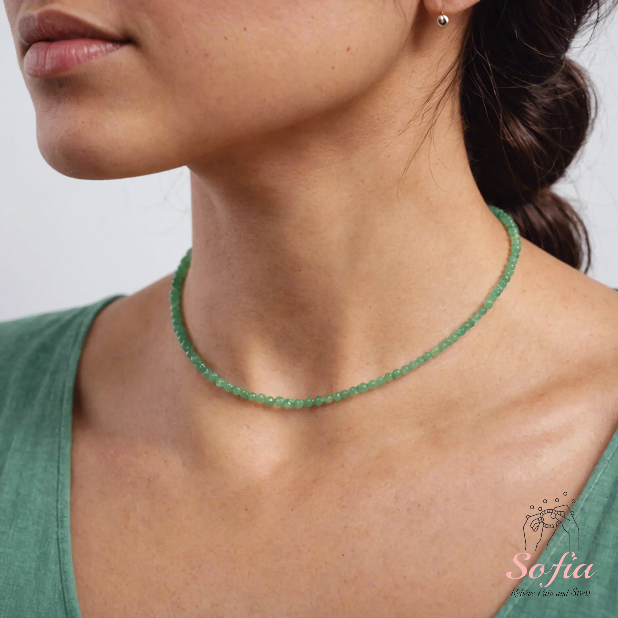Women's Handmade Adjustable Dainty Green Aventurine Faceted Gemstone Beaded Choker Necklace - Waterproof Elegant Jewelry Necklace, Gift for Her, Elegant Necklace