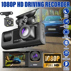 Front and rear 3-channel dash cam, 1080P car dash cam, 170° wide angle, G sensor, night vision, 24-hour parking mode