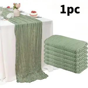 1pc Semi-Sheer Gauze Wedding Table Runner, Blue Cheesecloth, Dining Party Decor, Christmas Banquets, Arches Cake Decoration