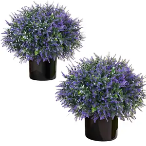 2-Piece Artificial Eucalyptus & Lavender Planters, UV-Protected Fake Greenery with Pots, Ideal for Farmhouse Home Outdoor Decor