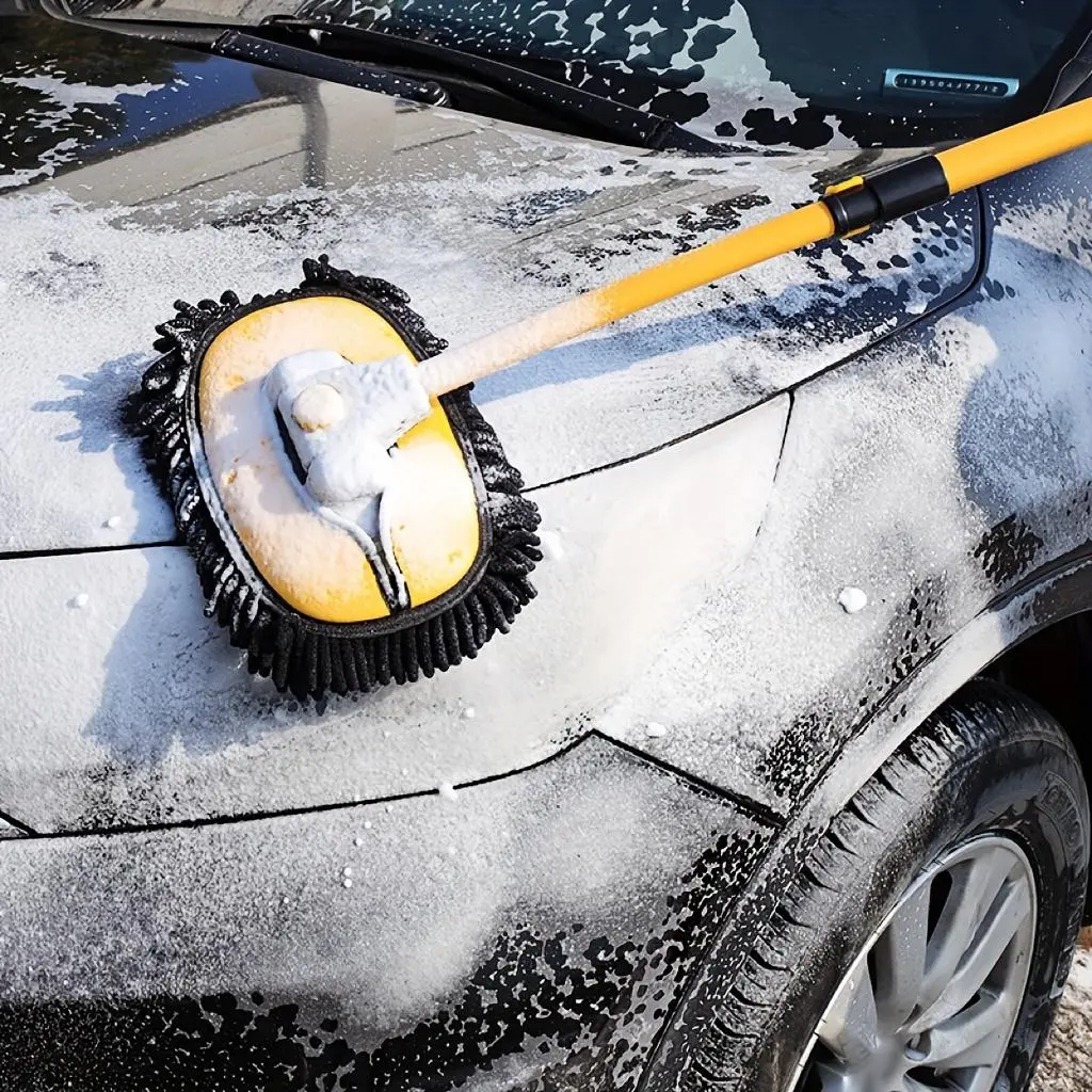 Car Telescopic Wash Mop, Snow Nephroid Three-section Telescopic Cleaning Brush, Flexible Rod Wash Car/Home Mop, Car Wash Accessory, Car Cleaning Supplies