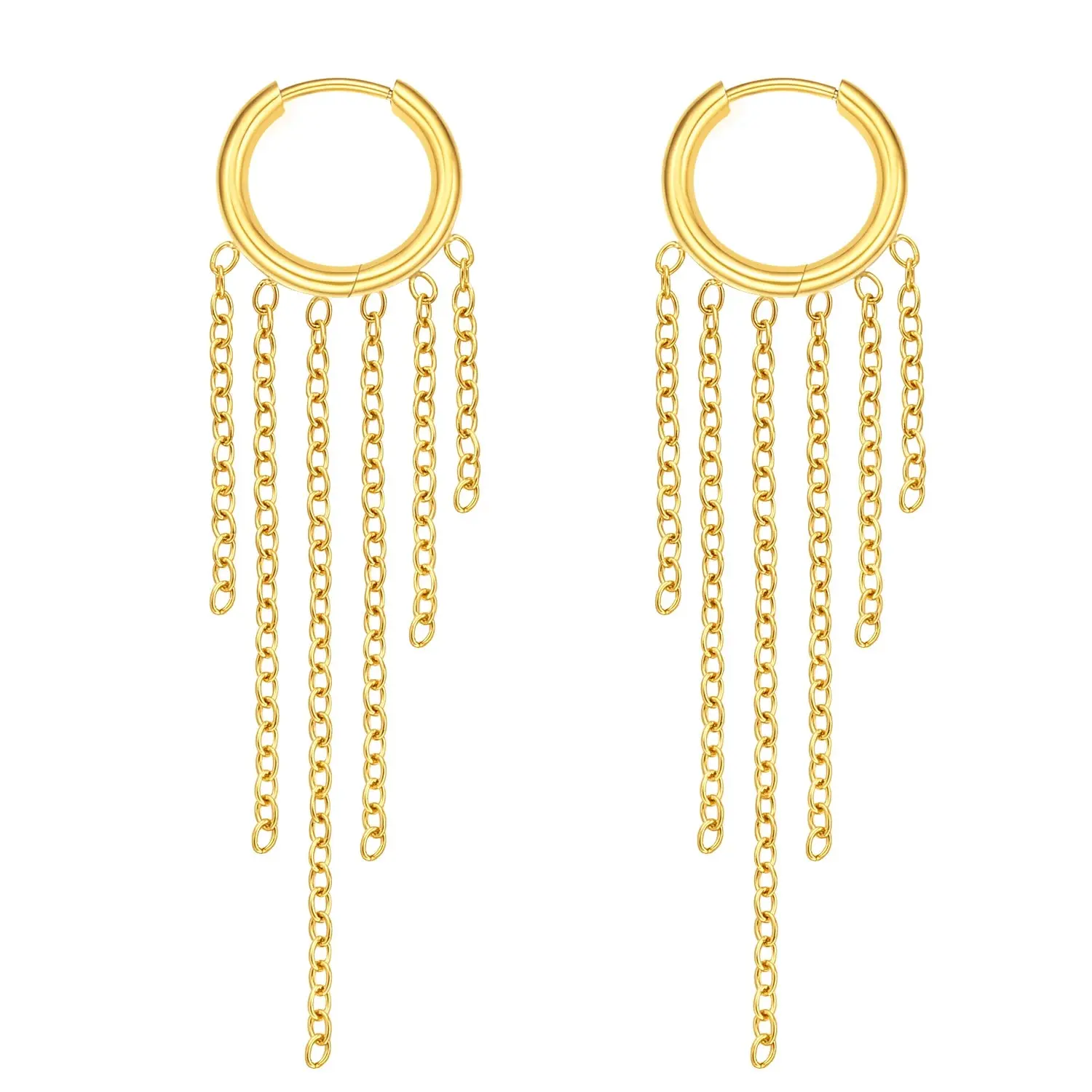 Women’s Tassel Hoop Earrings Stainless Steel Huggie Dangle Chain Earrings