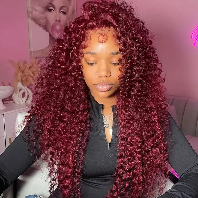 [Live Benefits] OQ HAIR Water Wave 99J Burgundy Color 7x5 Lace Glueless Wig 200% Density Pre Bleached Knots Wear Go Wigs Beginner Friendly