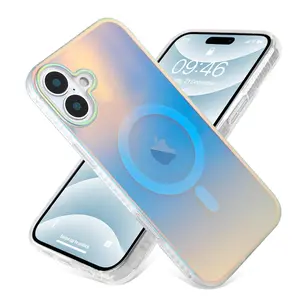 For iPhone 16ProMax Magsafe Case Women Girl's Gradient Laser Aurora Cover for iPhone 17 16 15 13 Pro Max Plus Luxury Cases