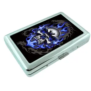 Dragon Skull Blue Flame Metal Case Wallet
