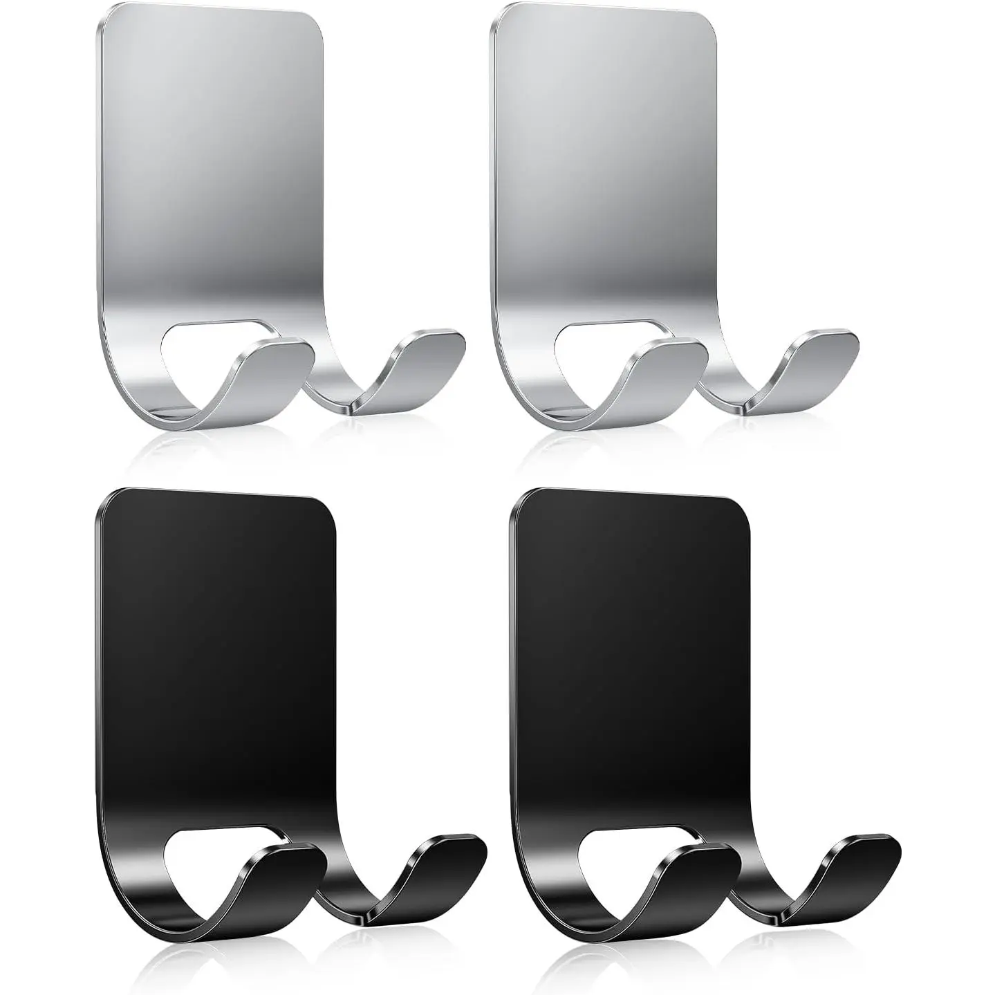 4 count Razor Holder, Shaver Hook Hanger, Multipurpose Self Adhesive Double Hooks,  Black Stainless Steel Shower Hooks, For Bathroom and Kitchen Storage, Includes Loofah, Towel, Plug, Clothes