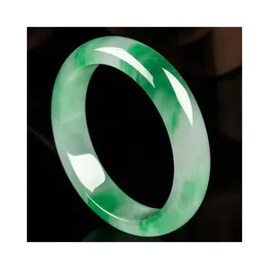 Pure Natural Myanmar Ice Green Floating Flower Jade Bracelet for Women Light Green Jade Bangle Elegant Jewelry jade bangles