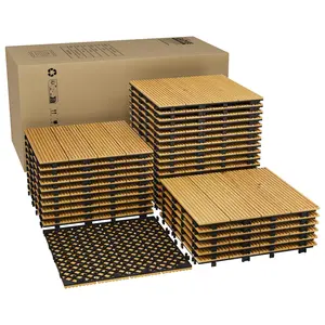 Garvee 33 interlocking deck tiles, 12 x 12 inches, solid acacia wood flooring for outdoor and indoor use, waterproof tiles suitable for all weather conditions, for balcony, pool, deck